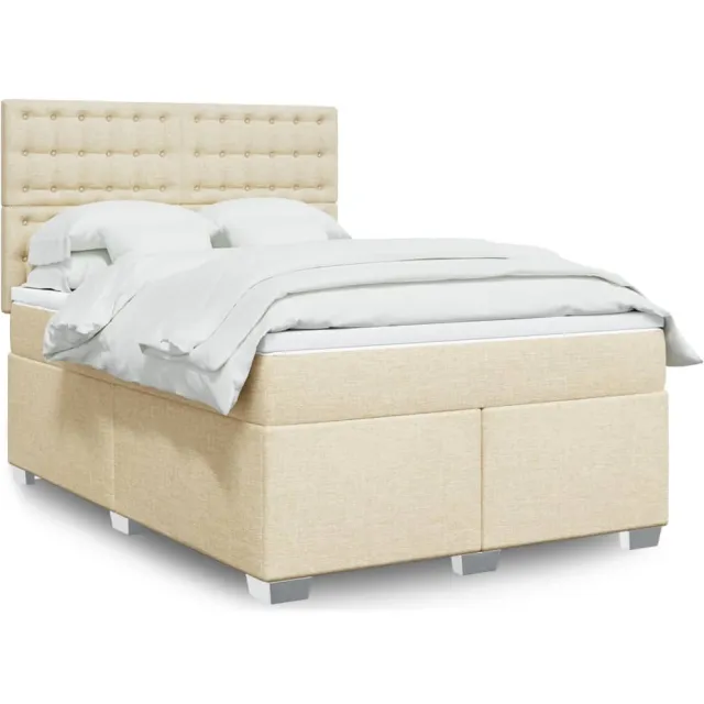 vidaXL Boxspring met matras stof crèmekleurig 160x200 cm