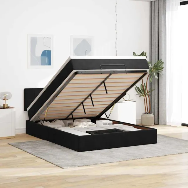 vidaXL Ottoman bed met matras 140x190cm fluweel zwart