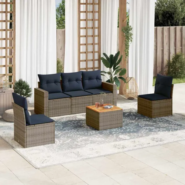 vidaXL 6-delige Loungeset met kussens poly rattan grijs, foto 2