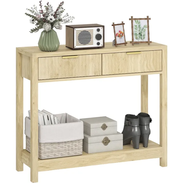 Homcom Consoletafel - Spaanplaat, MDF - 90x30x76 cm - Natuurlijk hout