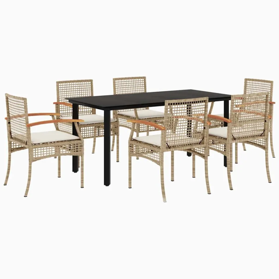 vidaXL 7-delige Tuinset met kussens poly rattan beige, foto 3