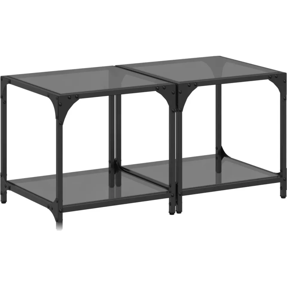 vidaXL Salontafels 2 st met zwart glazen blad 40x40x40 cm staal, foto 3