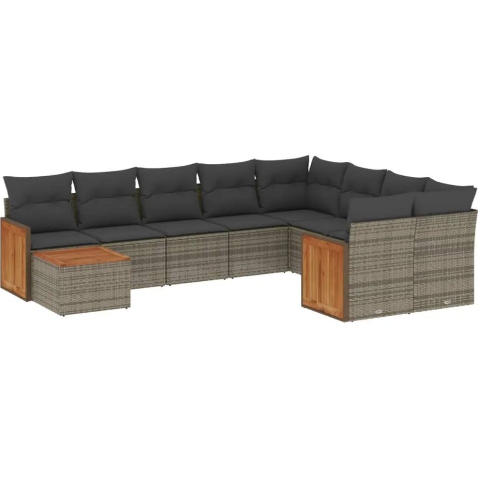 vidaXL 10-delige Loungeset met kussens poly rattan grijs, foto 3