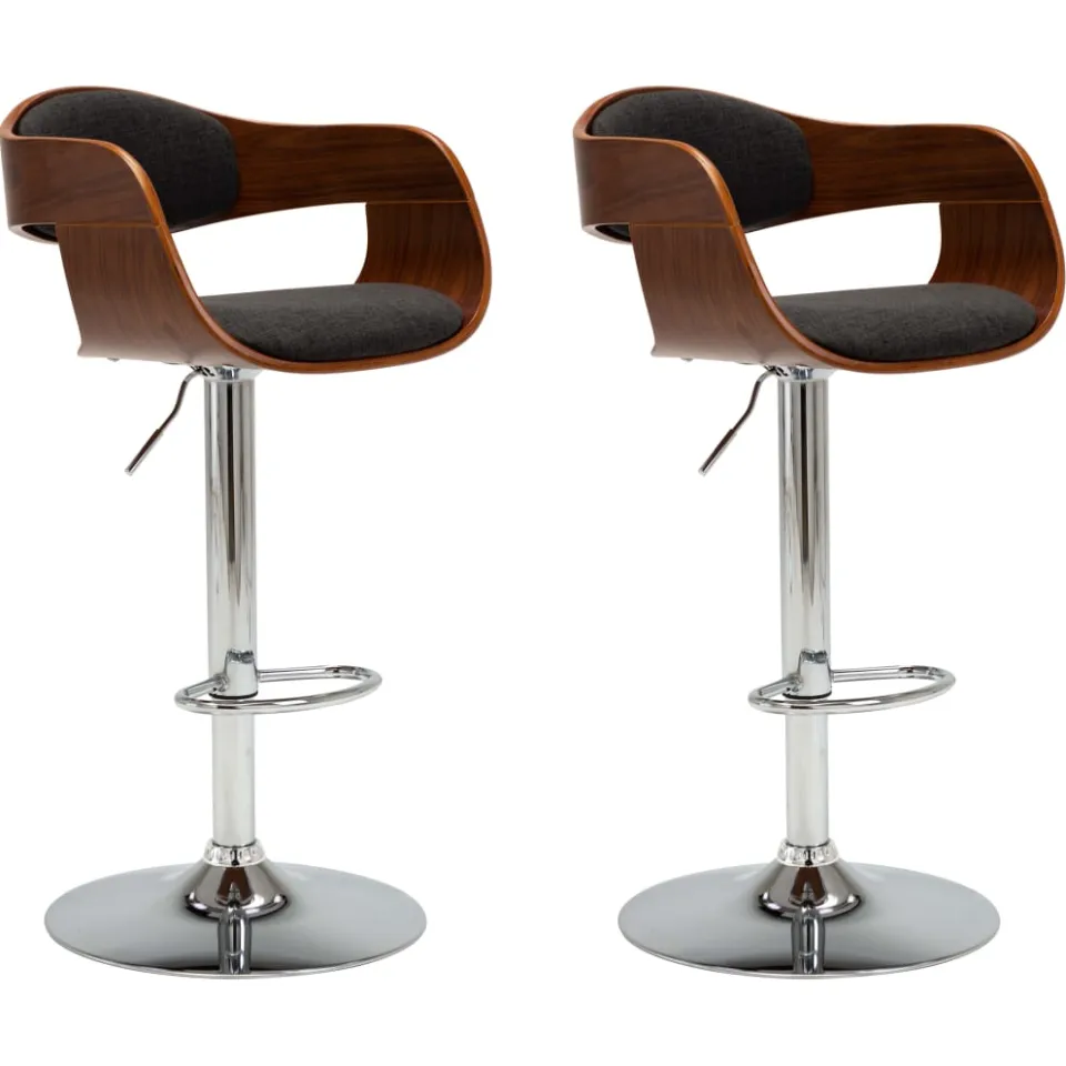 vidaXL Barstoelen 2 st gebogen hout en stof grijs, foto 3