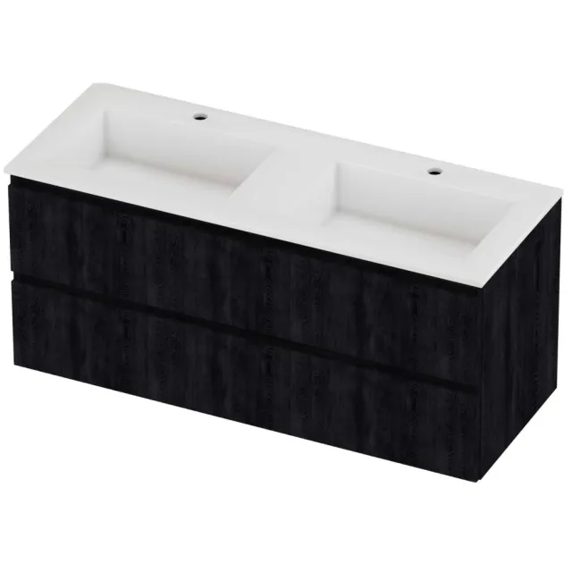 Proline Aristo Badmeubelset Polystone Elegant 2 Gaten 120x46x54 cm Glans Wit Charcoal Oak Eiken