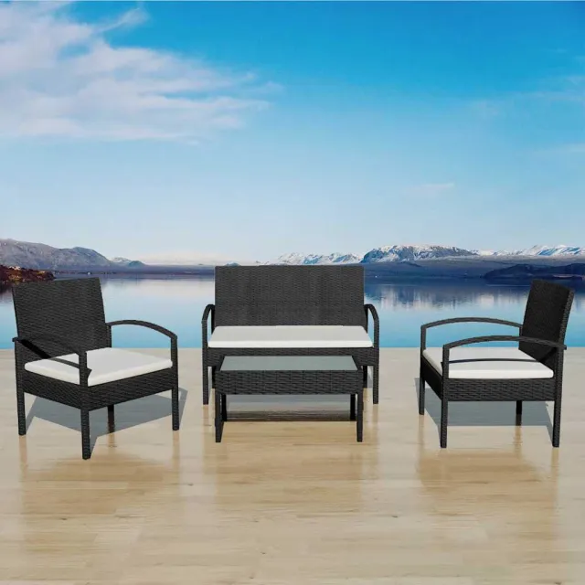 vidaXL 4-delige Loungeset met kussens poly rattan zwart, foto 2