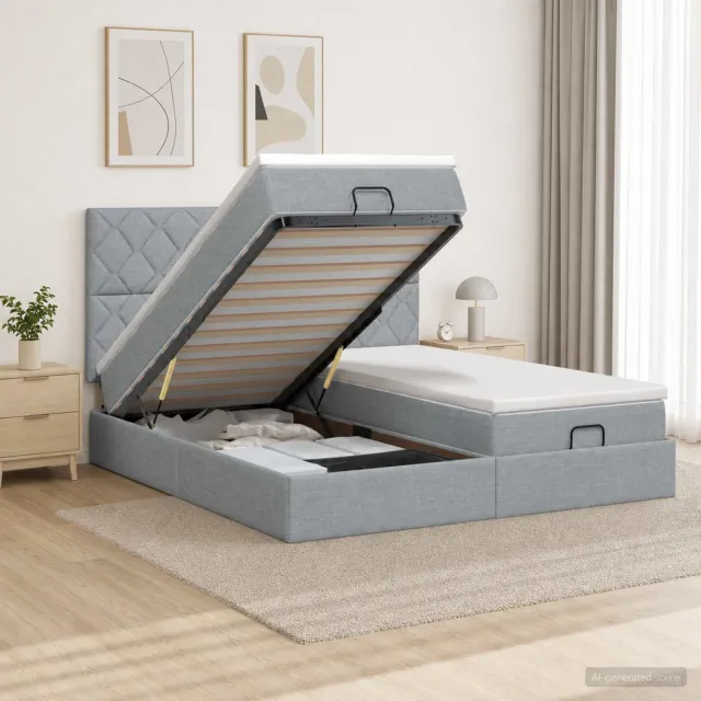 vidaXL Ottoman bed met matras met hoofdeinde 2 st Lichtgrijs Stof