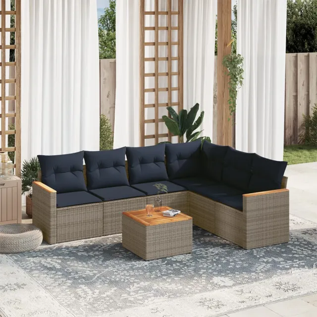 vidaXL 7-delige tuinbankset met kussens, grijs polyrotan, foto 2