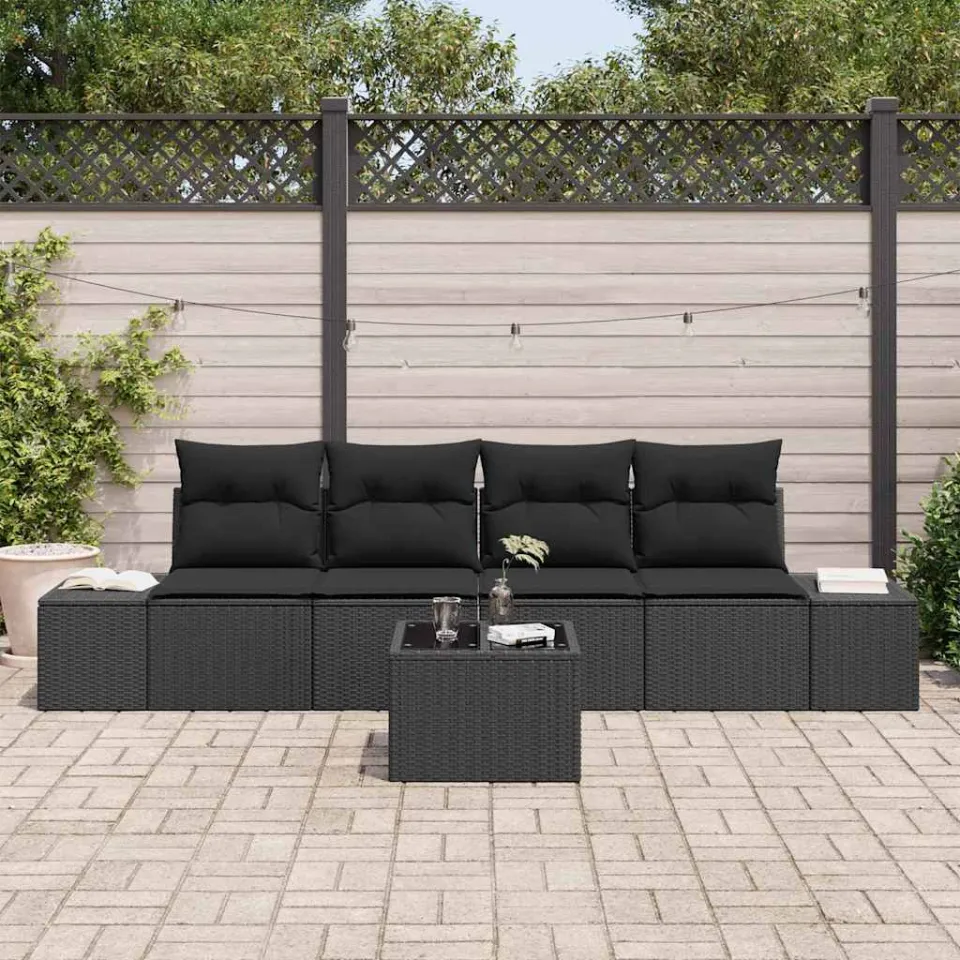 vidaXL Tuin Sofa Set 5 st Zwart poly rattan, foto 3