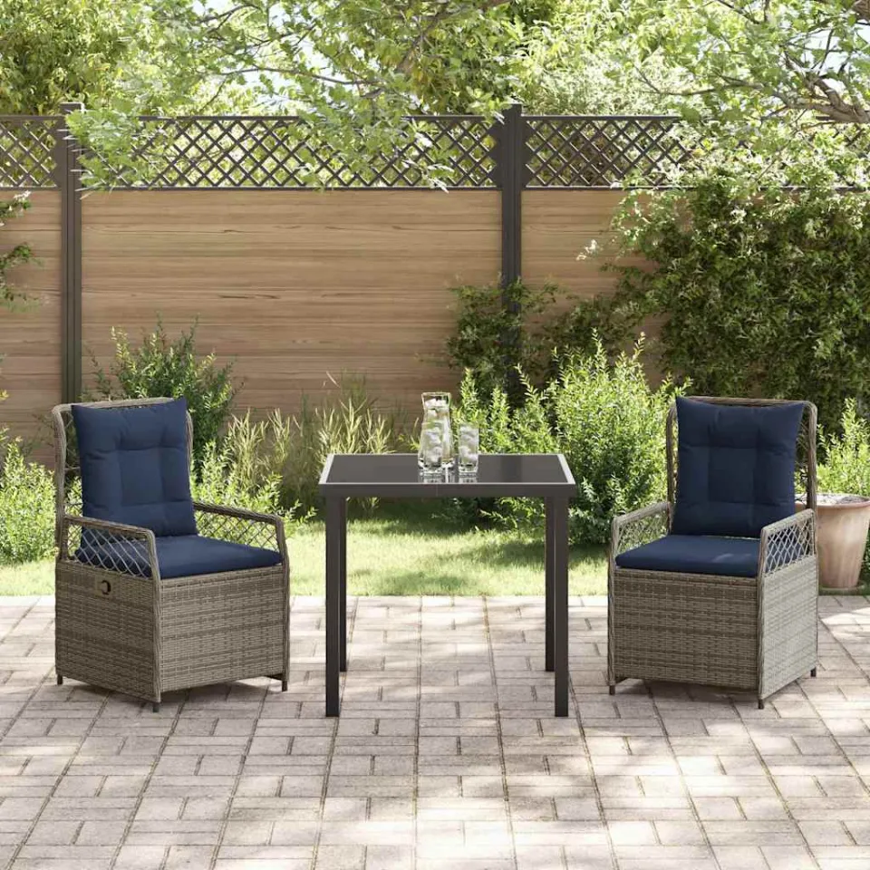 vidaXL Tuin eettafelset 3 st Grijs poly rattan, foto 3