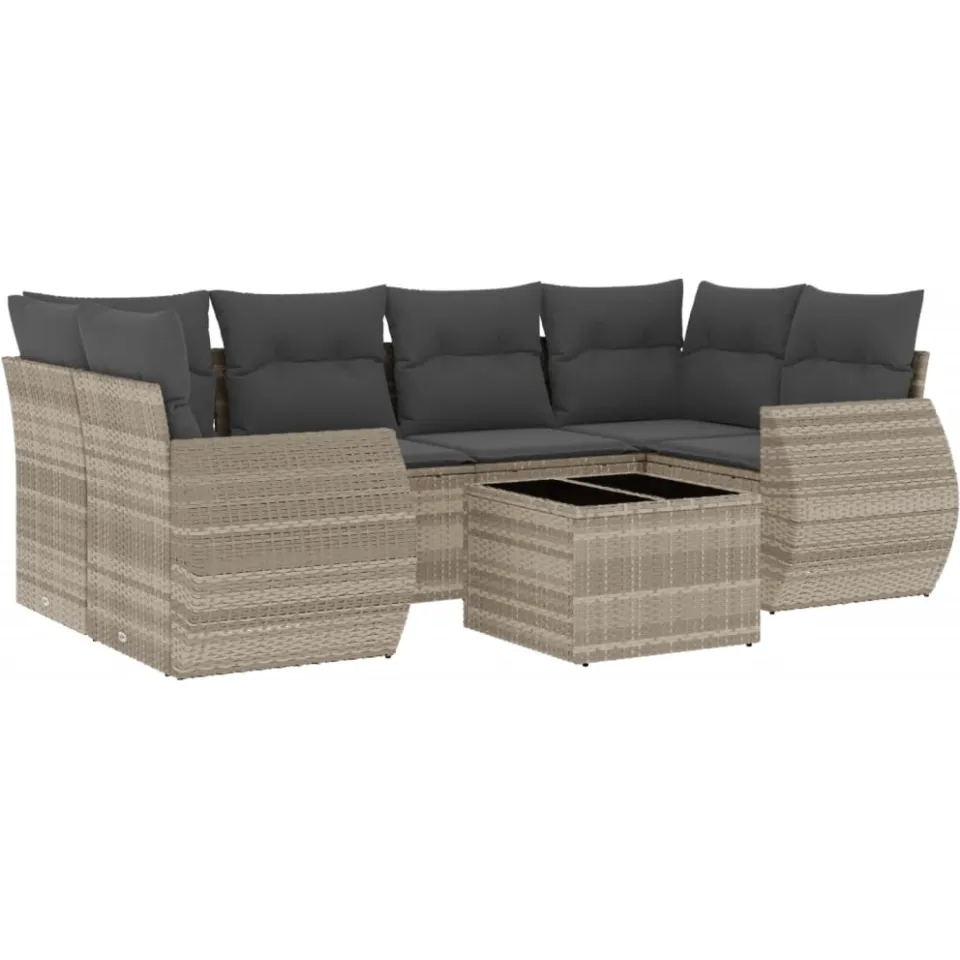 vidaXL 7-delige Loungeset met kussens poly rattan lichtgrijs grijs, foto 4