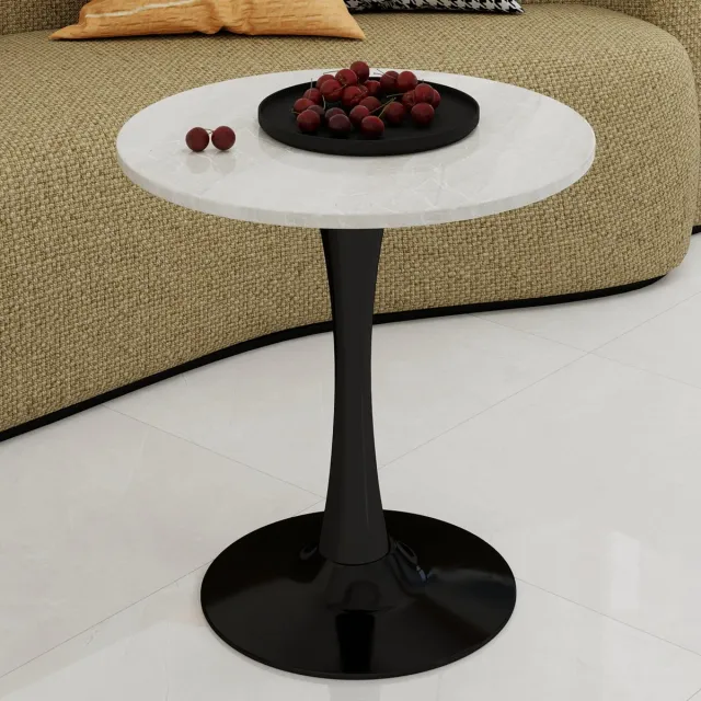 MIVRAY Salontafel - Ronde Tafel Met Marmerlook - Voor Woonkamer Eethoek En Leeshoek - Kunstmarmer - Zwart Wit
