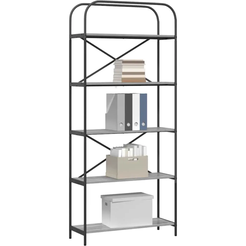 vidaXL Boekenkast 5-laags 80 x 30 x 183 cm Bewerkt hout Grijs Sonoma, foto 3
