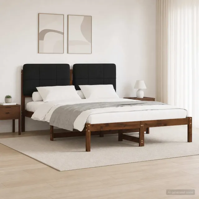 vidaXL Bedframe met gestoffeerd hoofdbord Donkerbruin en Zwart