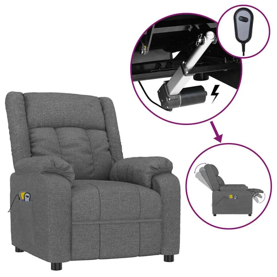 vidaXL Massagestoel elektrisch stof donkergrijs grijs, foto 3