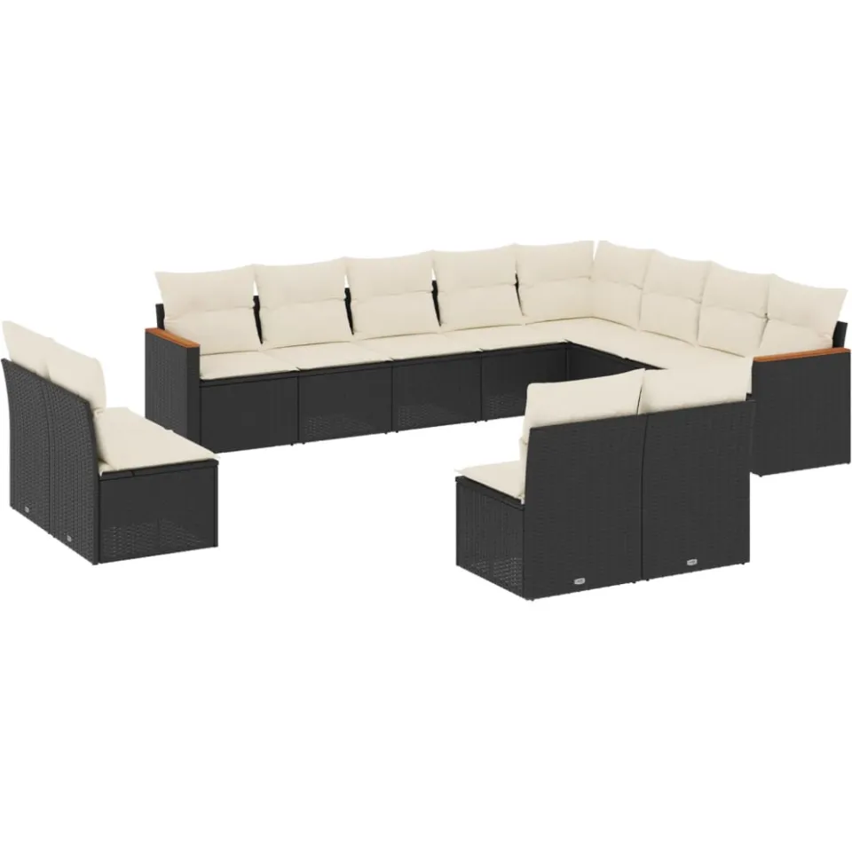 vidaXL 12-delige Loungeset met kussens poly rattan zwart, foto 3