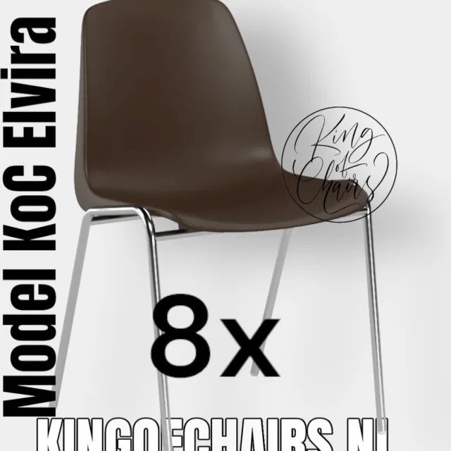 King of Chairs set van 8- model KoC Elvira bruin met verchroomd onderstel. Kantinestoel stapelstoel kuipstoel vergaderstoel tuinstoel kantine stapel stoel kantinestoelen stapelstoelen kuipstoelen arenastoel Helene schoolstoel bezoekersstoel
