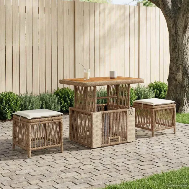 vidaXL Tuin eettafelset 3 st Beige en Crème poly rattan, foto 2