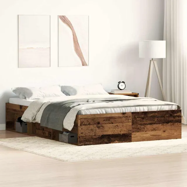 vidaXL Bedframe zonder matras bewerkt 135x190 cm bewerkt hout oud bruin