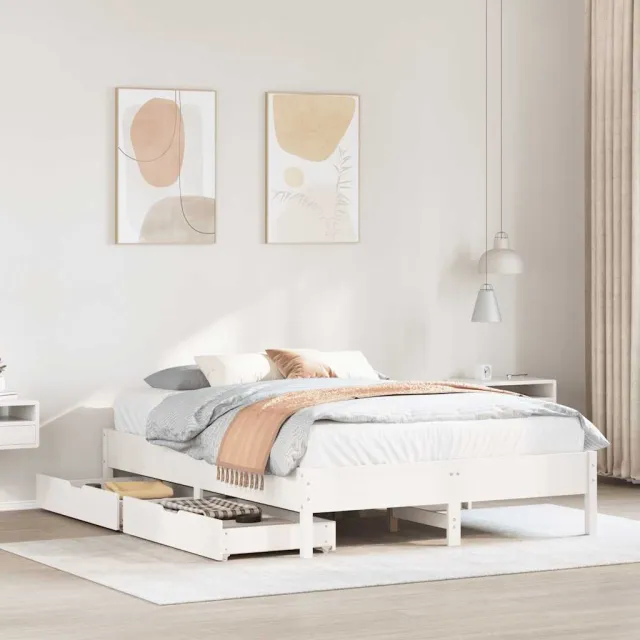 vidaXL Bedframe zonder matras massief grenenhout wit 135x190 cm