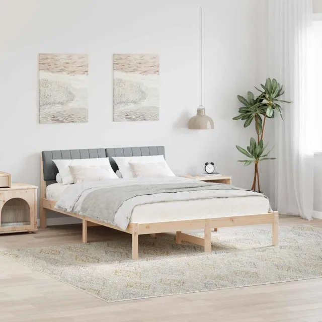vidaXL Bedframe Bruin en lichtgrijs 135 x 190 cm Massief grenenhout