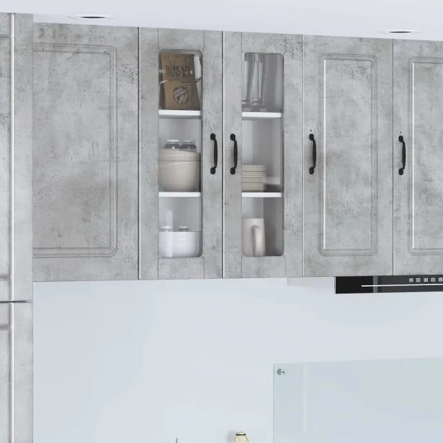vidaXL Wandglas cabinet PORTO Betongrijs 60 x 31 x 80 cm Bewerkt hout
