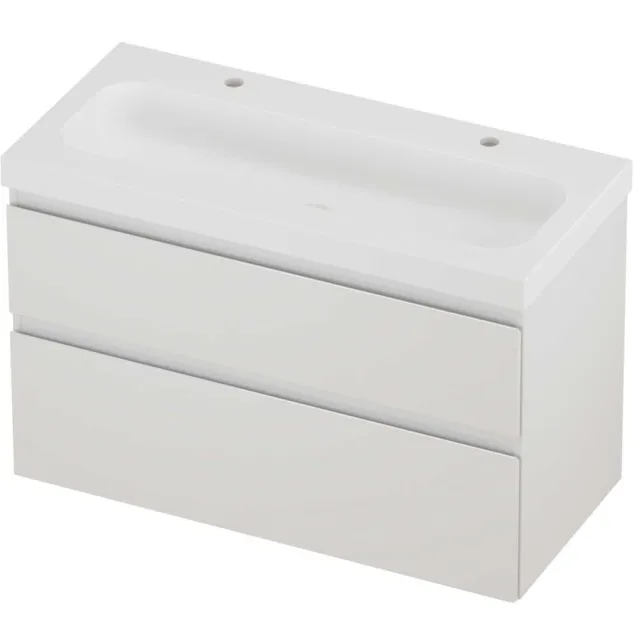 Proline Haga Badmeubelset Polystone Mezza 2 Kraangaten 100x46x66 cm Mat White Glans Wit