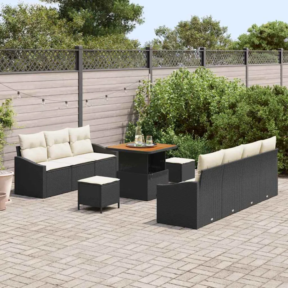 vidaXL Tuinbankenset 10 st Zwart poly rattan, foto 3