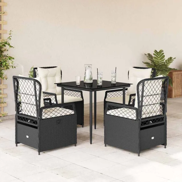 vidaXL 5-delige Tuinset met kussens poly rattan zwart, foto 2