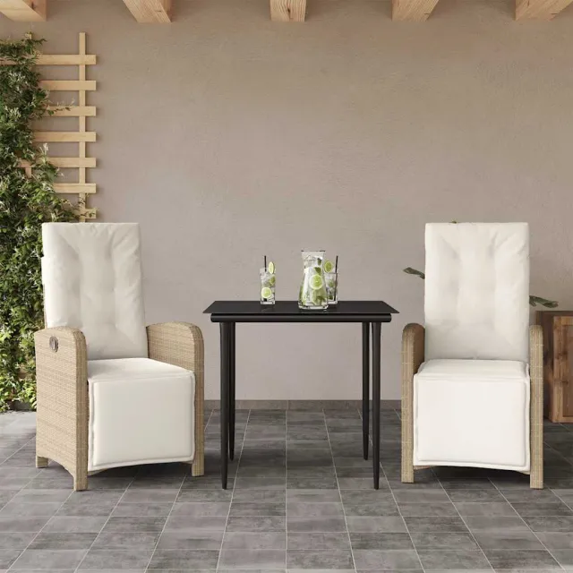 vidaXL 3-delige Bistroset met kussens poly rattan beige, foto 2