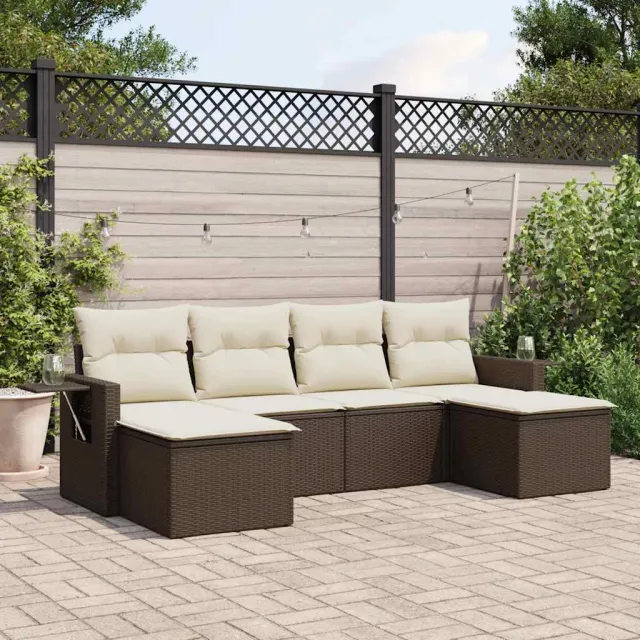 vidaXL 6-delige Loungeset met kussens poly rattan bruin, foto 2
