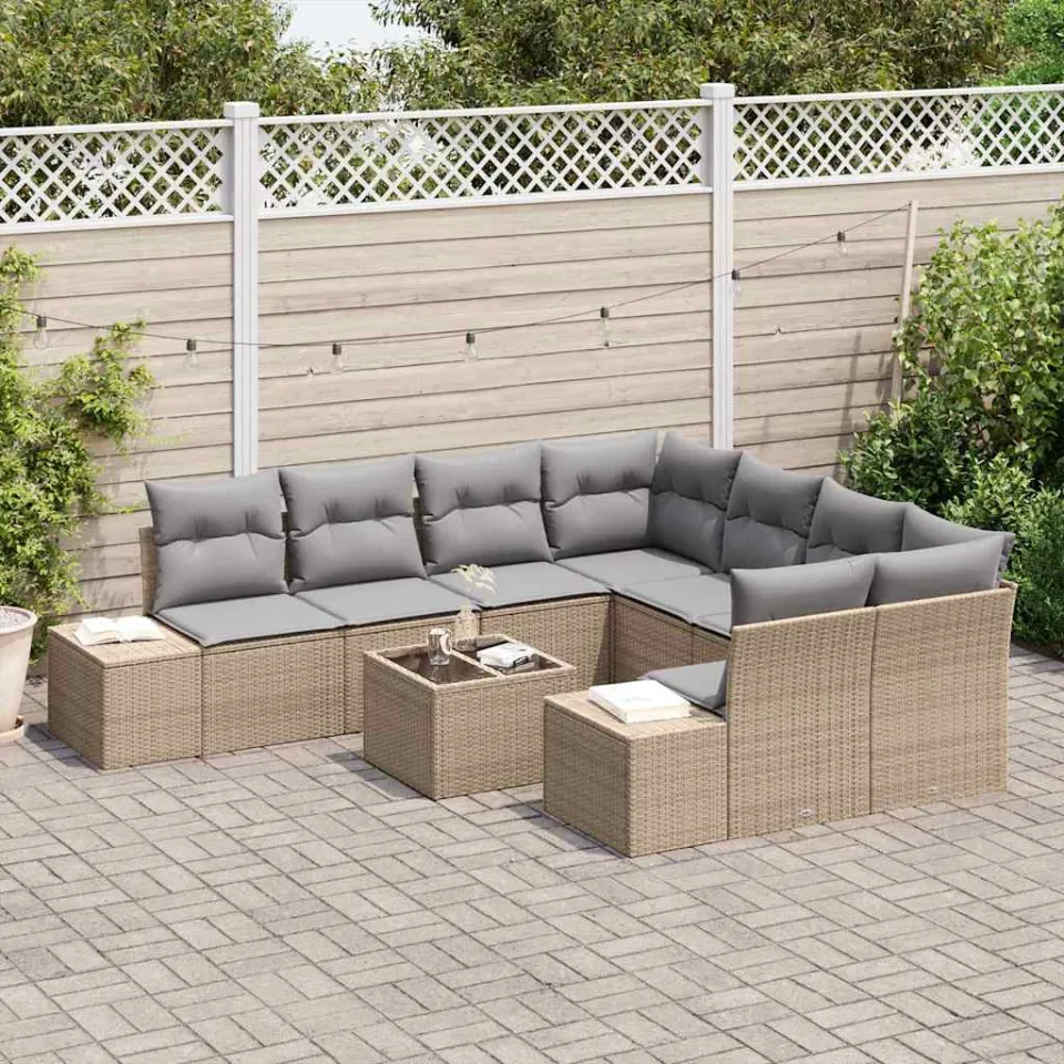 vidaXL Tuin Sofa Set 9 st Beige en Grijs poly rattan, foto 3
