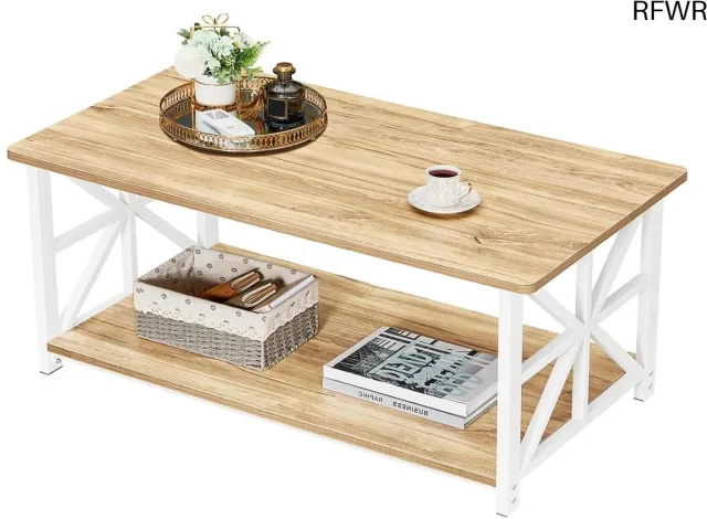 RFWR Ronde Salontafel 100 cm met 2-Tier Opslag voor Woonkamer en Thuiswerkplek Eik
