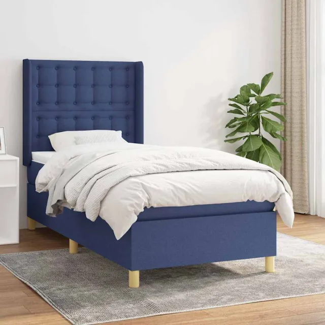 vidaXL Boxspring met matras stof blauw 90x200 cm