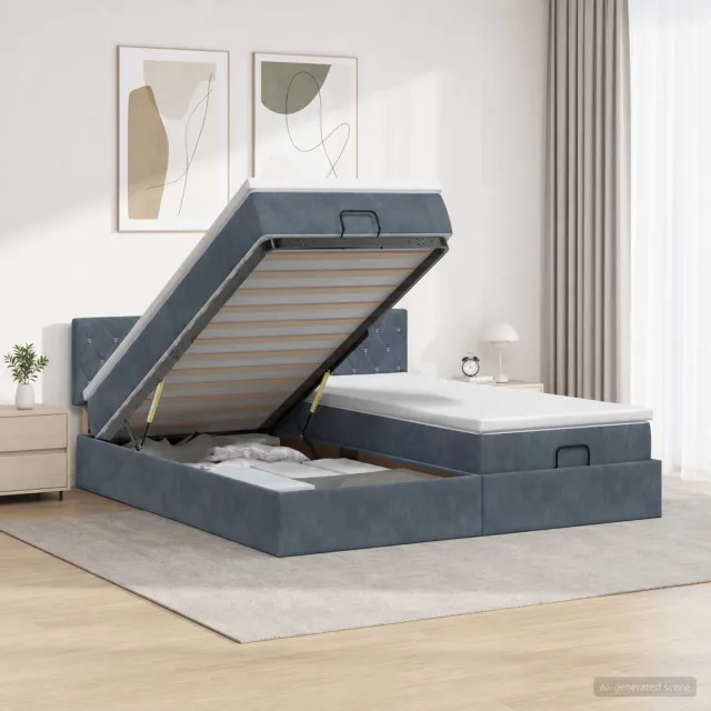 vidaXL Ottoman bed met matras met hoofdeinde 2 pcs Donkergrijs Fluweel