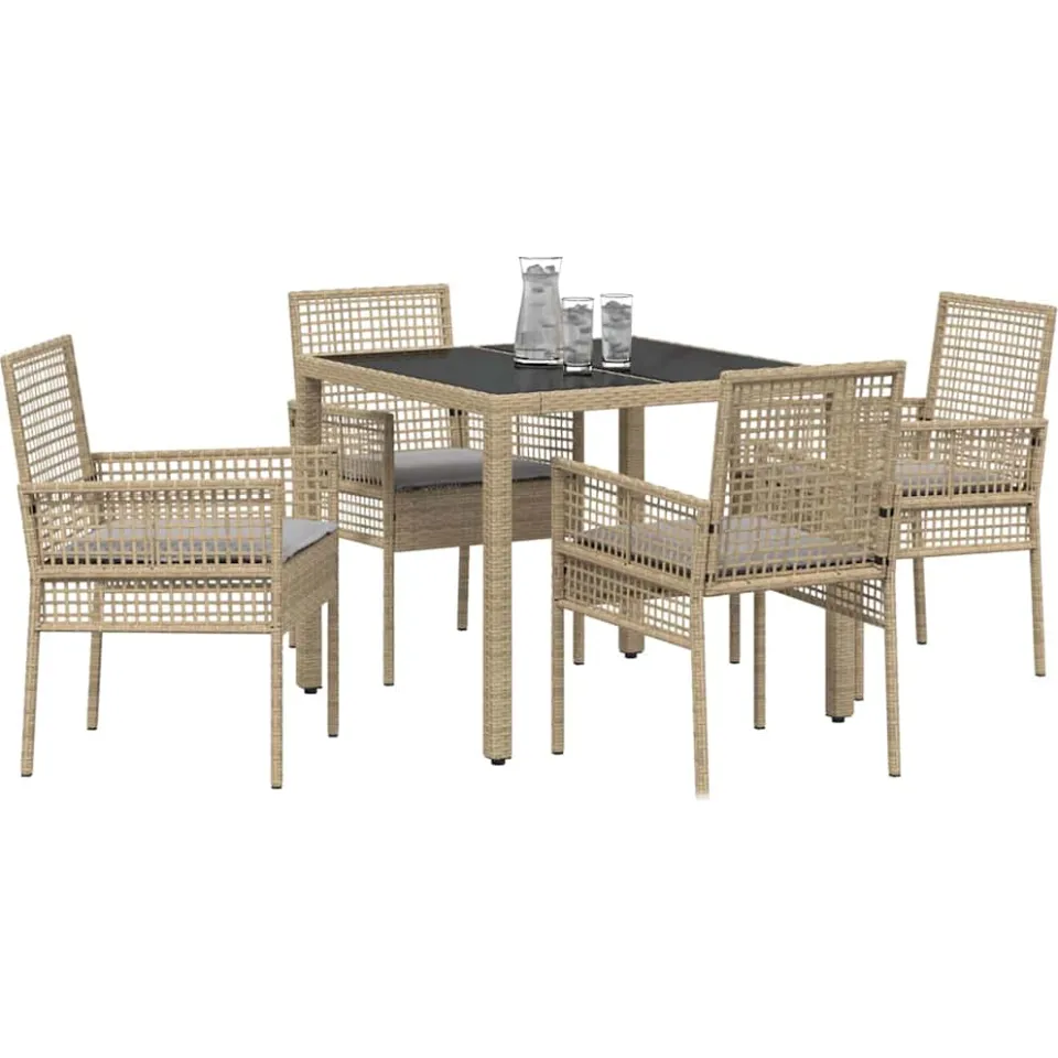 vidaXL Tuin eettafelset 5 st Beige poly rattan, foto 2