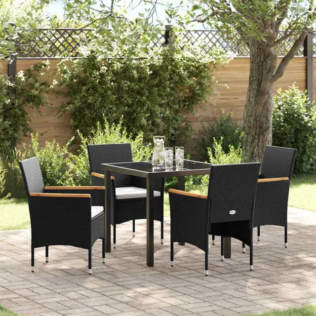 vidaXL Tuin eettafelset 5 st Zwart poly rattan, foto 2