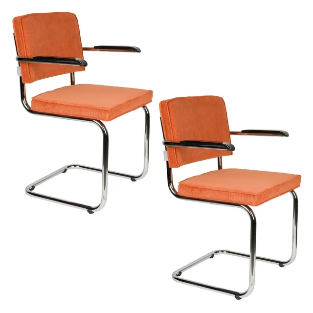 Zuiver Ridge Rib eetkamerstoel met armleuningen oranje, foto 2
