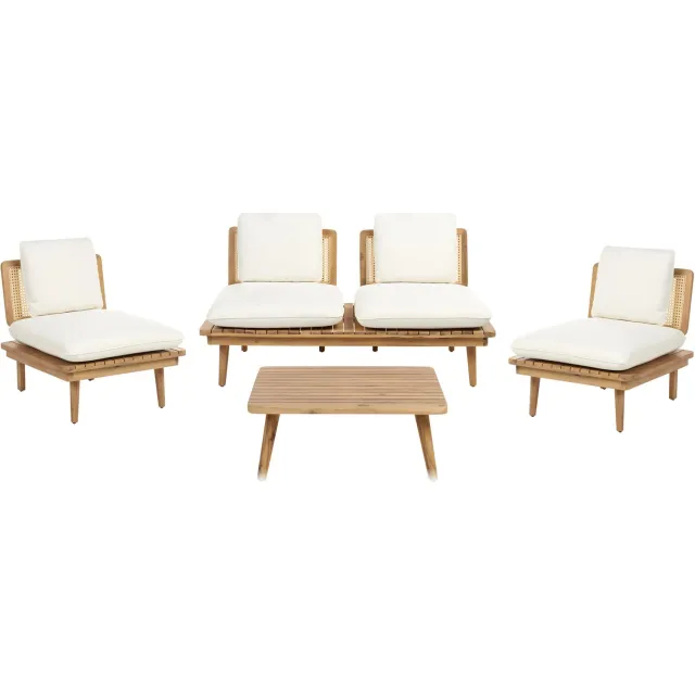 Beliani ACCADIA - Loungeset - Lichtbeige - Acaciahout Bruin