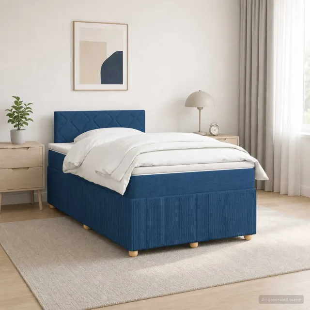 vidaXL Boxspringbed met matras met hoofdeinde Blauw 120 x 190 cm Stof