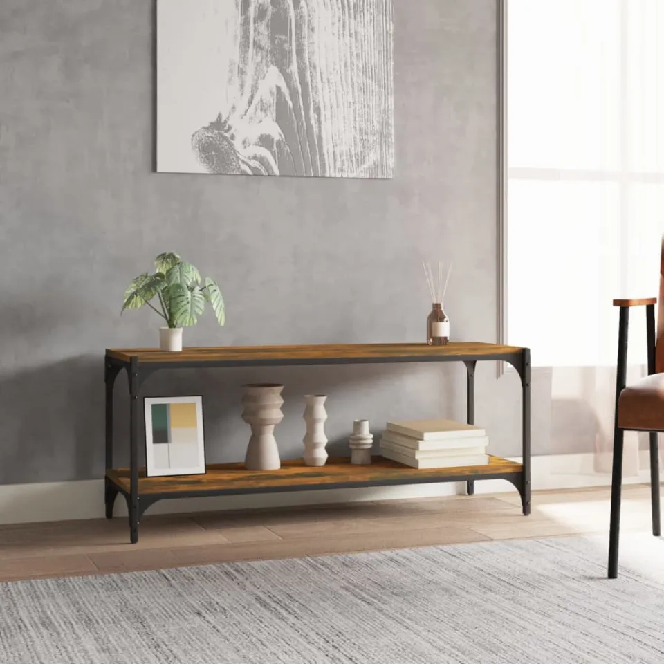 vidaXL Tv-meubel 100x33x41 cm bewerkt hout en staal gerookt eikenkleur, foto 4