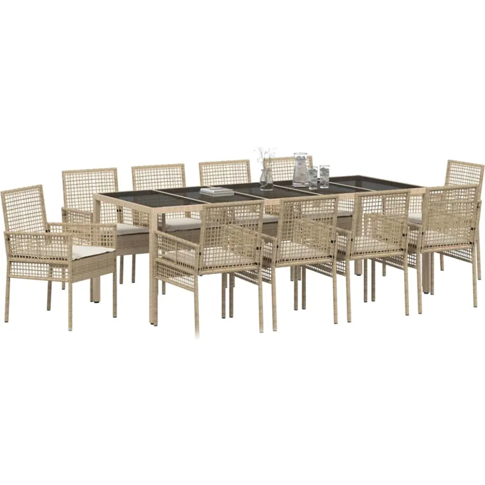 vidaXL Tuin eettafelset 11 st Beige poly rattan