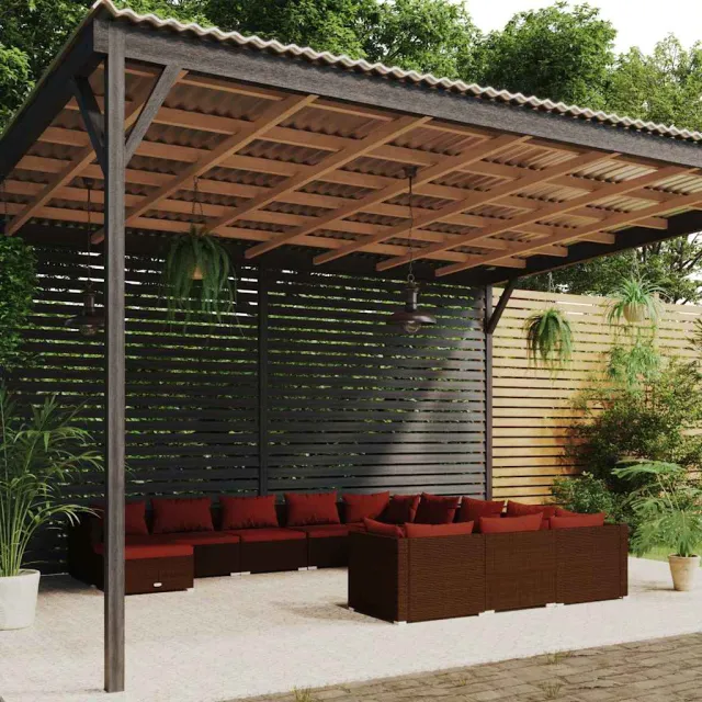vidaXL 12-delige Loungeset met kussens poly rattan bruin, foto 2
