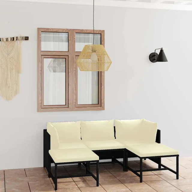 vidaXL 5-delige Loungeset met kussens poly rattan zwart