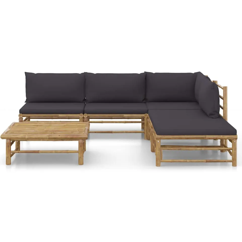 vidaXL 6-delige Loungeset met donkergrijze kussens bamboe grijs, foto 2