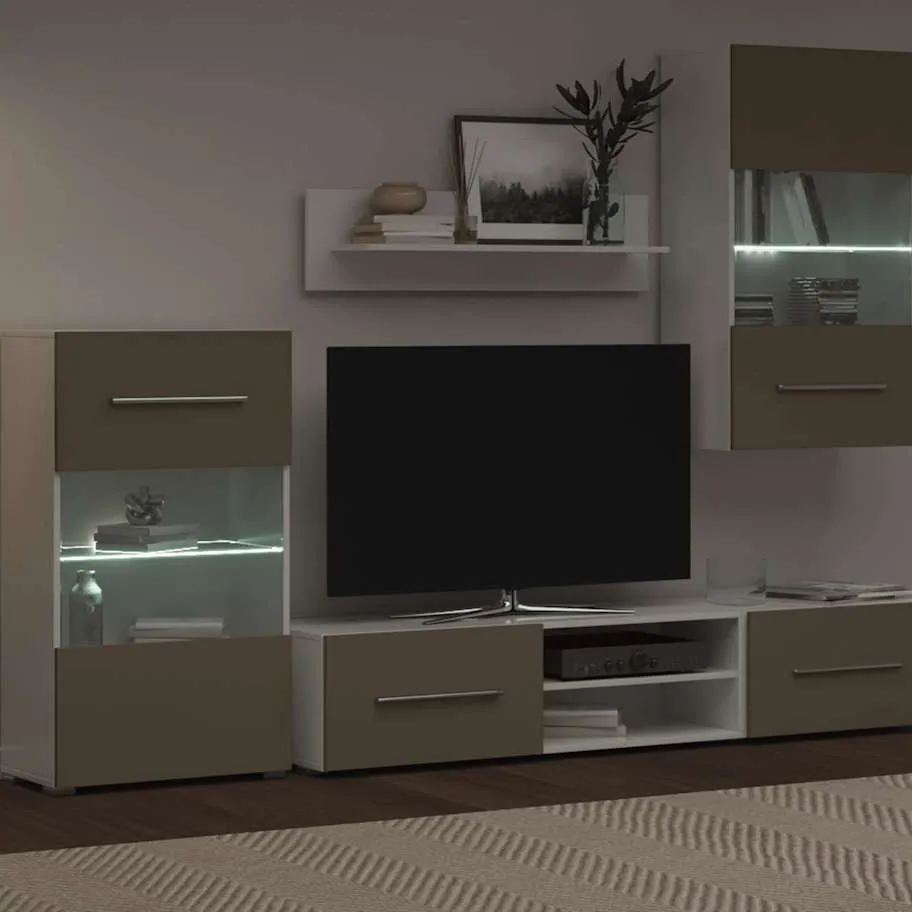 vidaXL 5-delige Tv-meubels met LED-verlichting bewerkt hout steengrijs grijs, foto 4