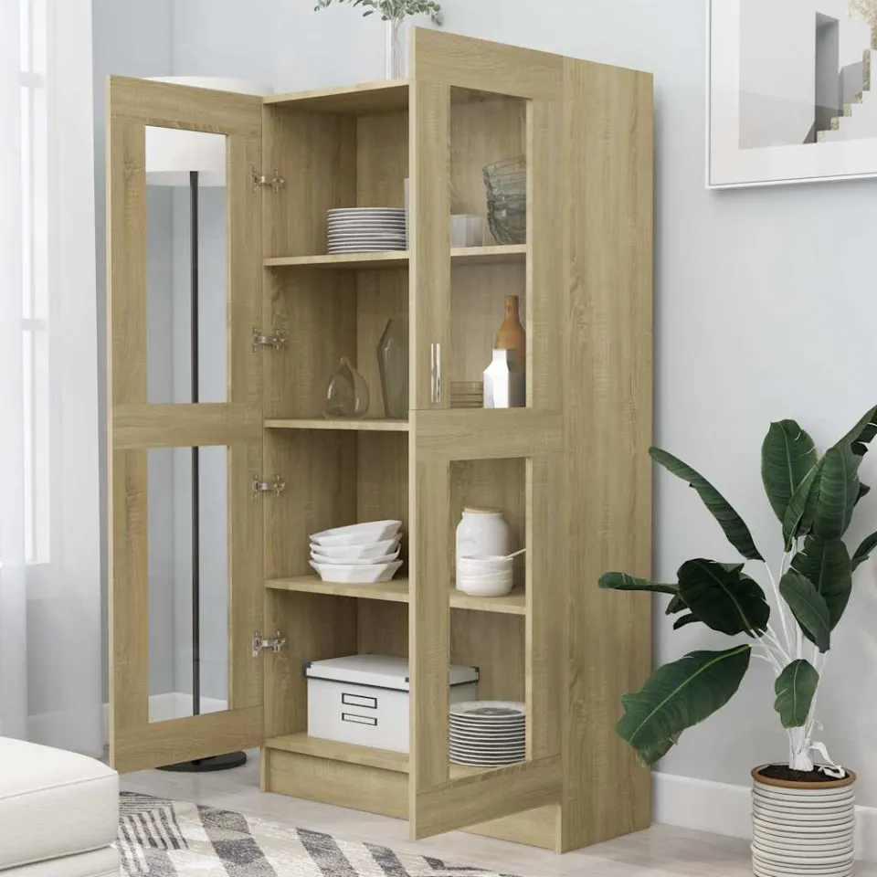 vidaXL Vitrinekast 82,5x30,5x150 cm bewerkt hout sonoma eikenkleurig, foto 3
