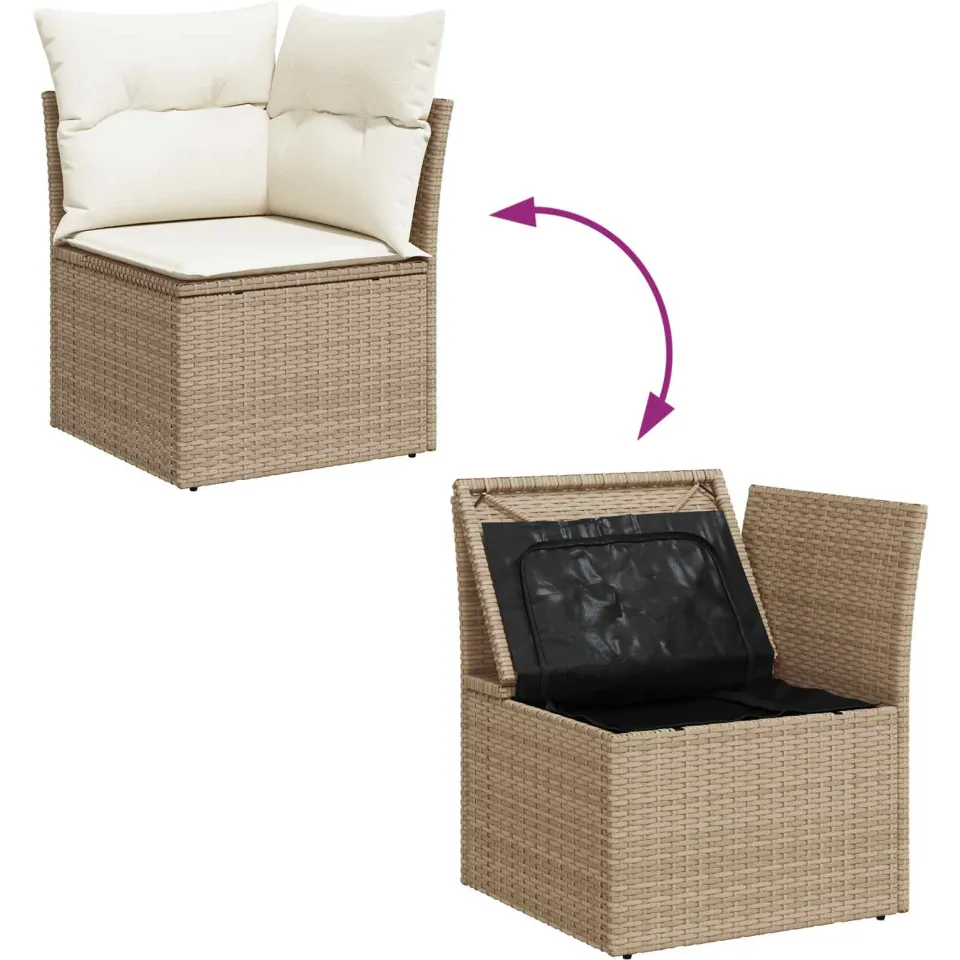 vidaXL Tuinbankenset 9 st Beige en Crème poly rattan, foto 2