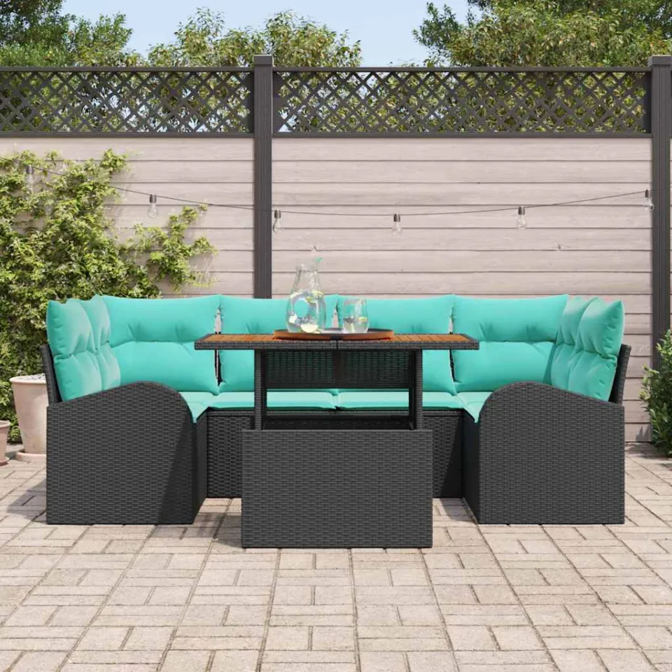 vidaXL Tuin Sofa Set 7 st Zwart Poly riet, foto 3