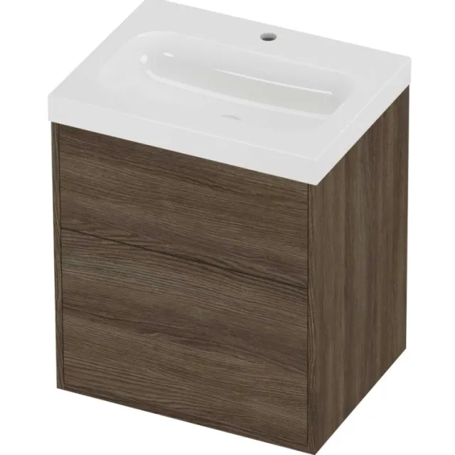 Proline Haga Badmeubelset Polystone Mezza 1 Kraangat Voor Grepen 60x46x73 cm Glans Wit Vital Oak Eiken
